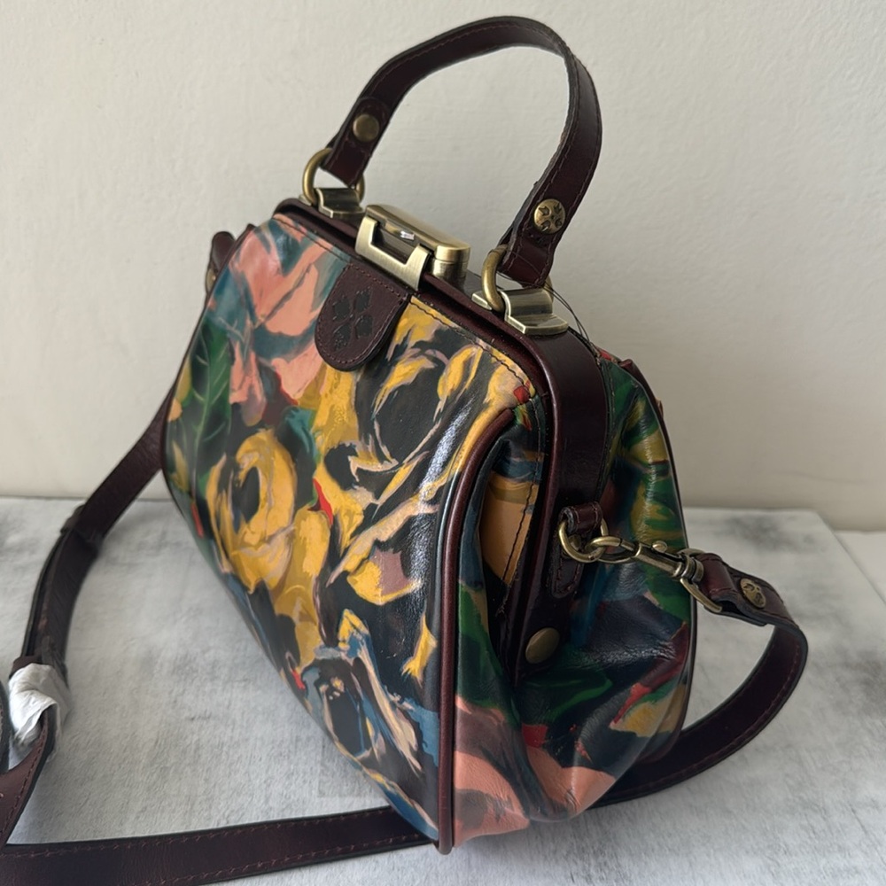 Patricia Nash Gracchi Frame Leather Winter Bloom Handbag Xbody Floral Brown - Picture 4 of 15